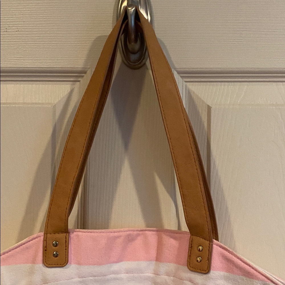 Victoria's Secret Pink and White Tote with Tan Straps - Picture 2 of 6